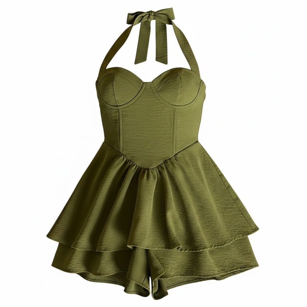 Forever 21 Olive Green Halter Romper Dressy One-Piece